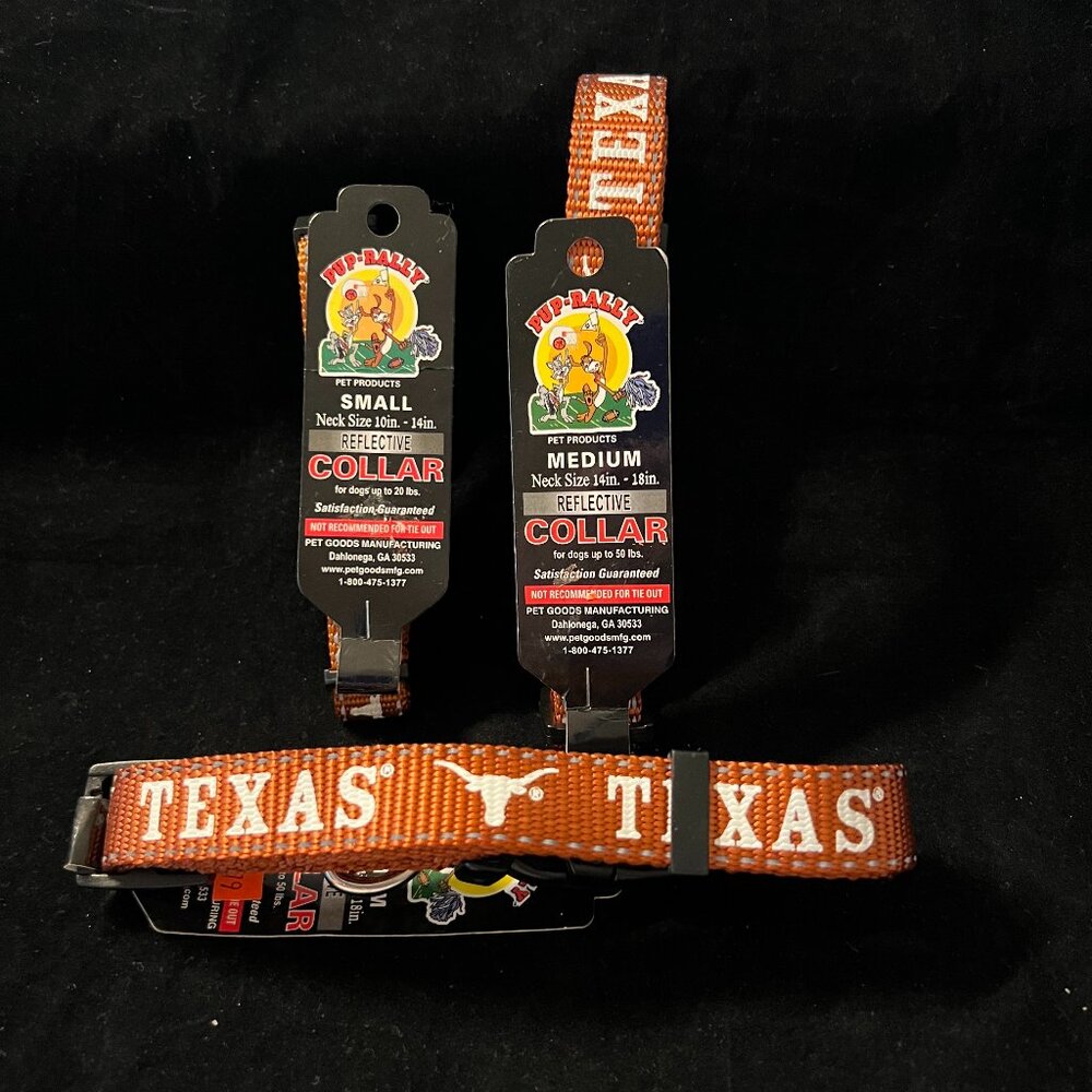 Pup Rally Texas Longhorns Reflective Collar NWT Various Sizes